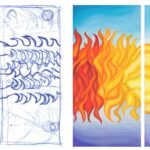 P026 Fire Earth Air Water sketch and painting